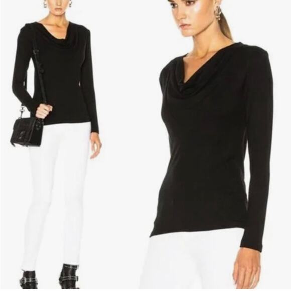 James Perse Tops - James Perse T Shirt Cowl Drape Neck Long Sleeve Black James Perse Sz 4 XL Flaws